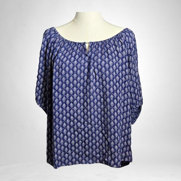 Velvet by Graham and Spencer SZ Medium Blouse Blouson Peasant Blue Keyhole - Picture 1 of 6